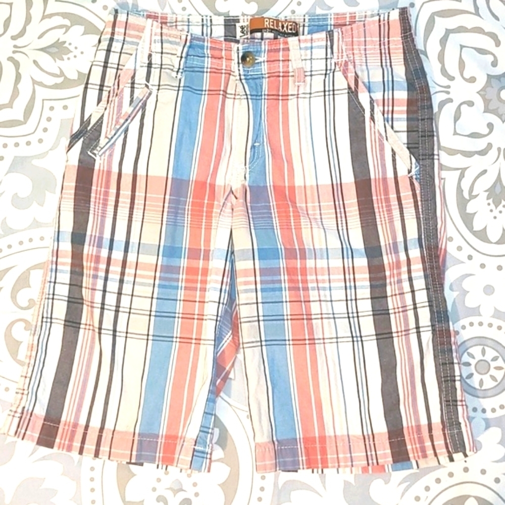 Lee Dungaree Relaxed Shorts plaid preppy boys adjustable waist y2k